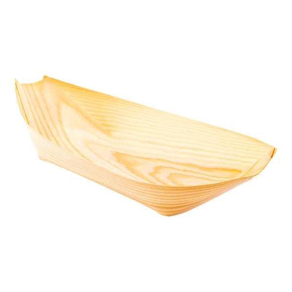 Restaurantware Taipei Natural Pinewood Large Food Tray / Boat - 8 3/4" X 4" X 3/4" - 200 Count Box