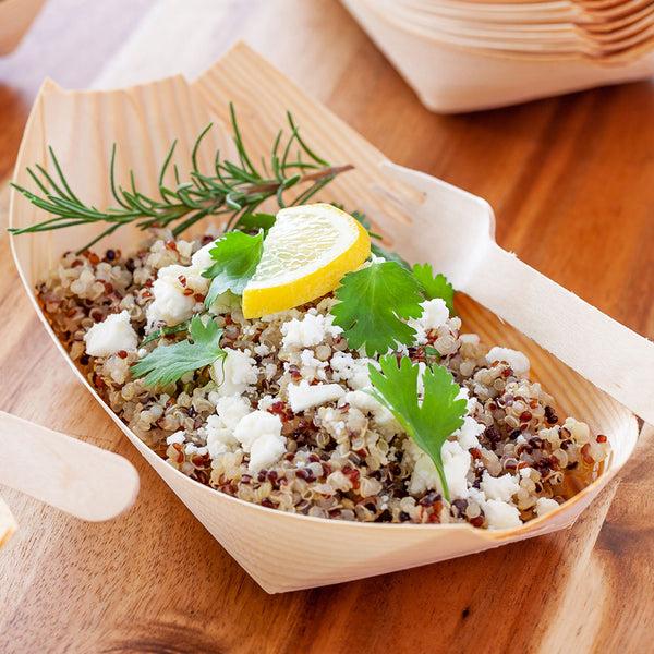 Restaurantware Taipei Natural Pinewood Large Food Tray / Boat - 8 3/4" X 4" X 3/4" - 200 Count Box