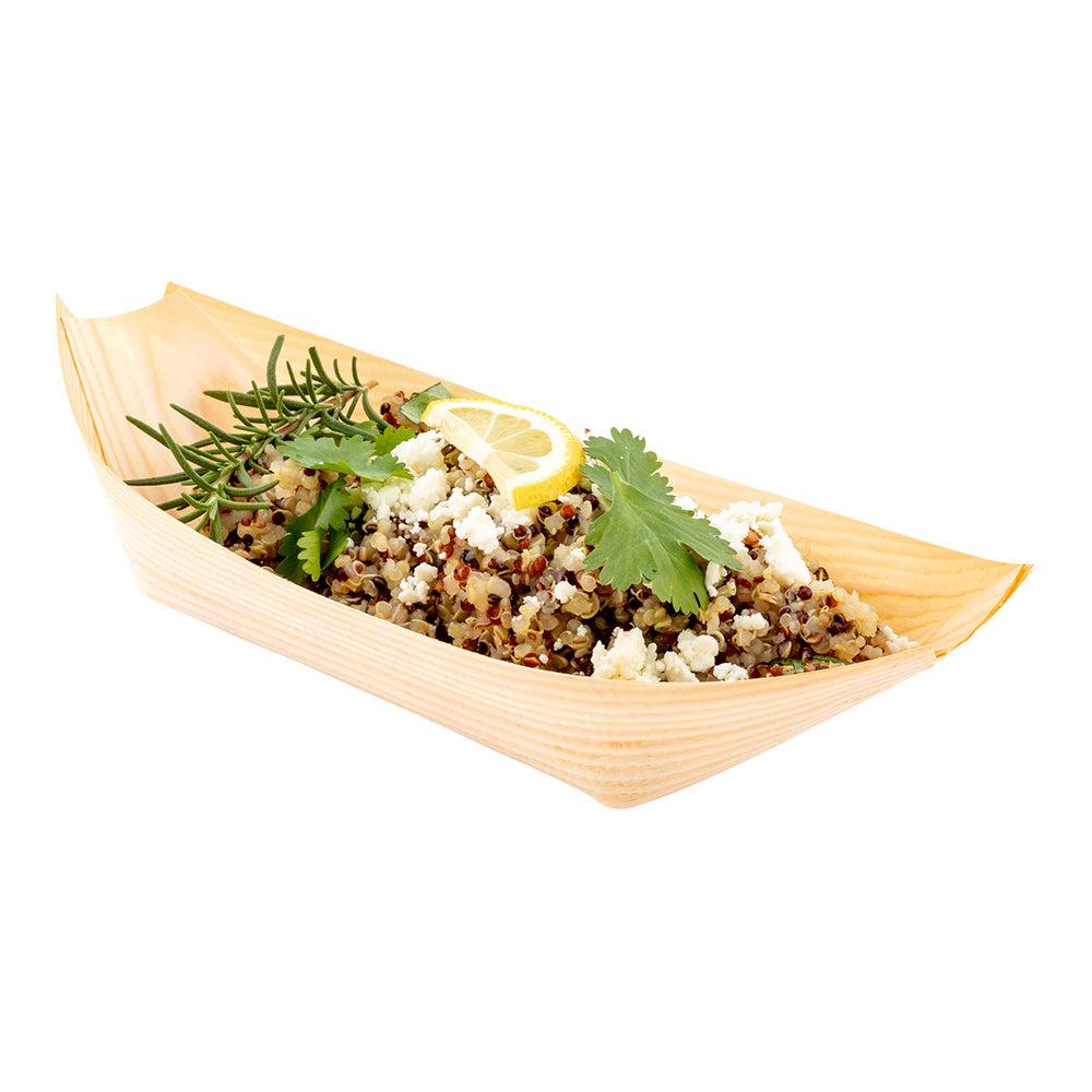 restaurantware Taipei Natural Pinewood Large Food Tray / Boat - 8 3/4" x 4" x 3/4" - 200 count box