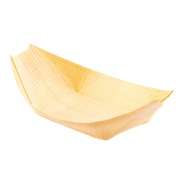 Restaurantware Taipei Natural Pinewood Small Food Tray / Boat - 4 1/2" X 2 1/2" X 1/2" - 200 Count Box