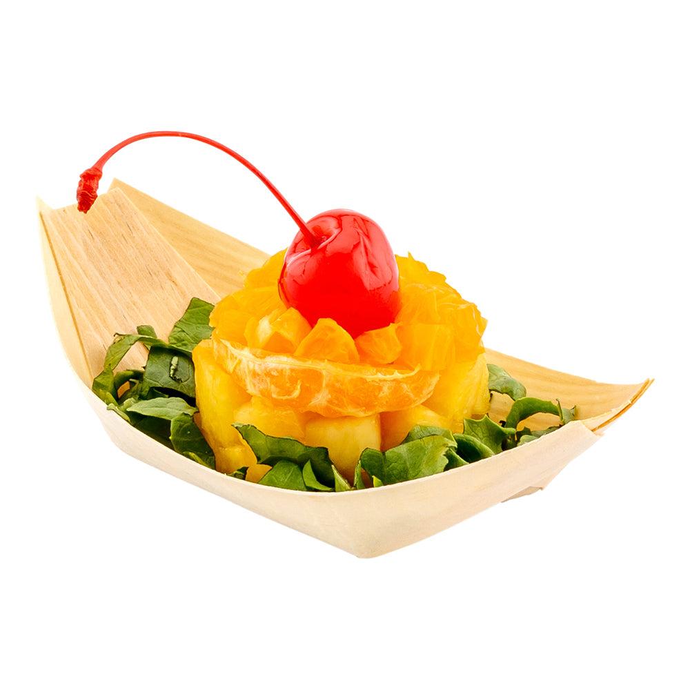 restaurantware Taipei Natural Pinewood Small Food Tray / Boat - 4 1/2" x 2 1/2" x 1/2" - 200 count box