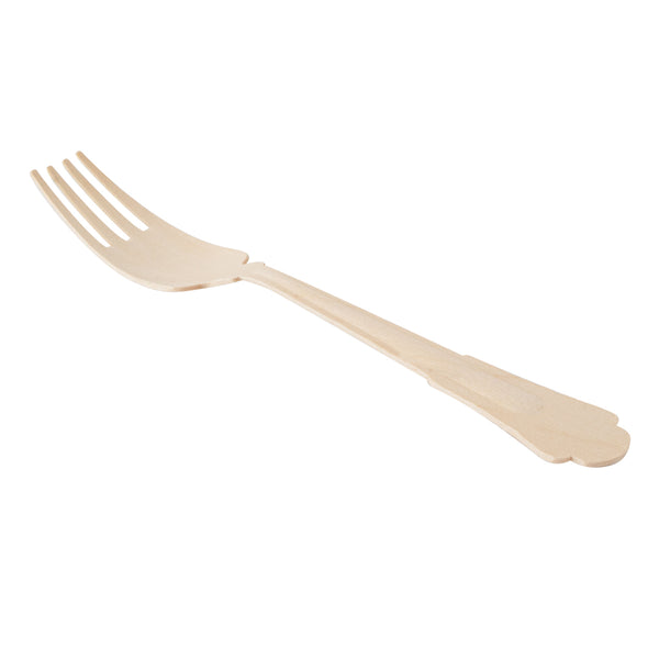 Restaurantware Taipei Natural Wood Baroque Fork - 7 3/4" X 1 1/4" X 1/2" - 500 Count Box
