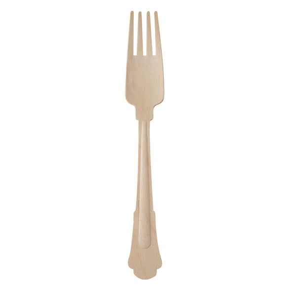 Restaurantware Taipei Natural Wood Baroque Fork - 7 3/4" X 1 1/4" X 1/2" - 500 Count Box