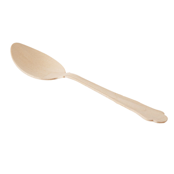 Restaurantware Taipei Natural Wood Baroque Spoon - 7 3/4" X 1 1/4" X 1/2" - 500 Count Box