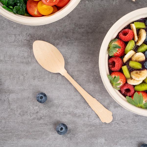 Restaurantware Taipei Natural Wood Baroque Spoon - 7 3/4" X 1 1/4" X 1/2" - 500 Count Box