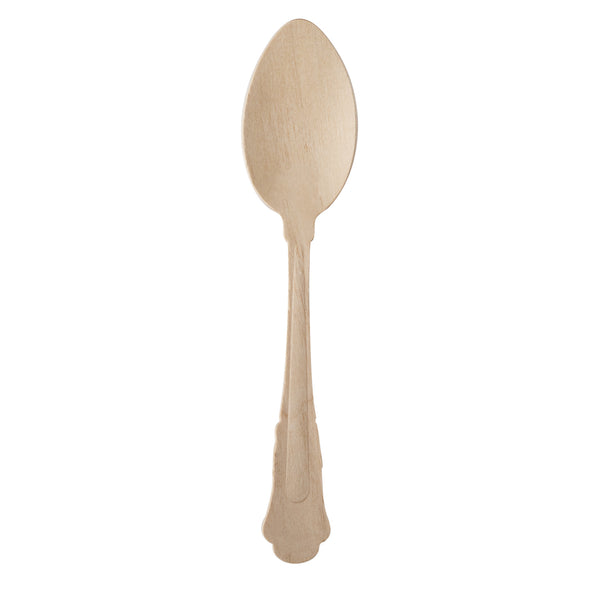 Restaurantware Taipei Natural Wood Baroque Spoon - 7 3/4" X 1 1/4" X 1/2" - 500 Count Box