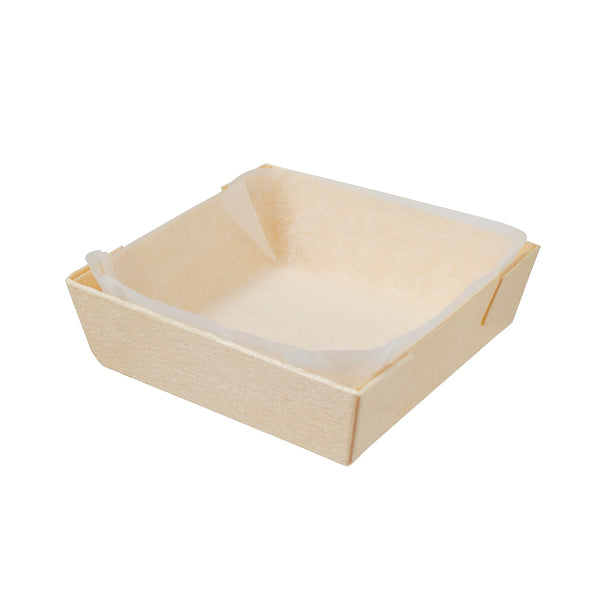 Restaurantware Taipei Poplar Baking / Serving Container - With Paper Liner - 2 3/4" X 2 3/4" X 3/4" - 100 Count Box