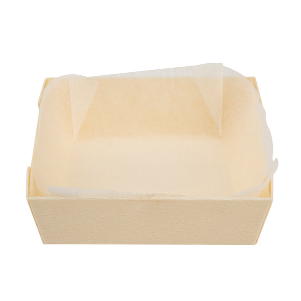 Restaurantware Taipei Poplar Baking / Serving Container - With Paper Liner - 2 3/4" X 2 3/4" X 3/4" - 100 Count Box
