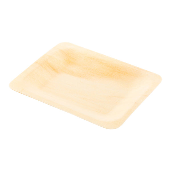 Restaurantware Taipei Rectangle Natural Wood Plate - 4 3/4" X 3 1/2" X 1/2" - 200 Count Box