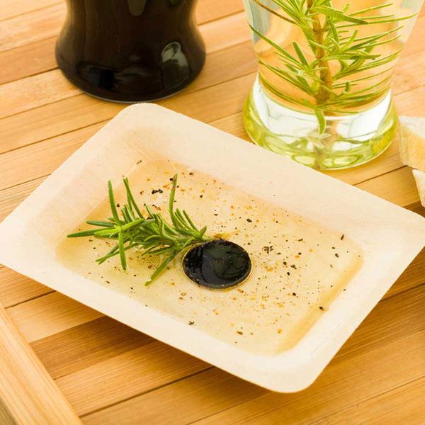 Restaurantware Taipei Rectangle Natural Wood Plate - 4 3/4" X 3 1/2" X 1/2" - 200 Count Box