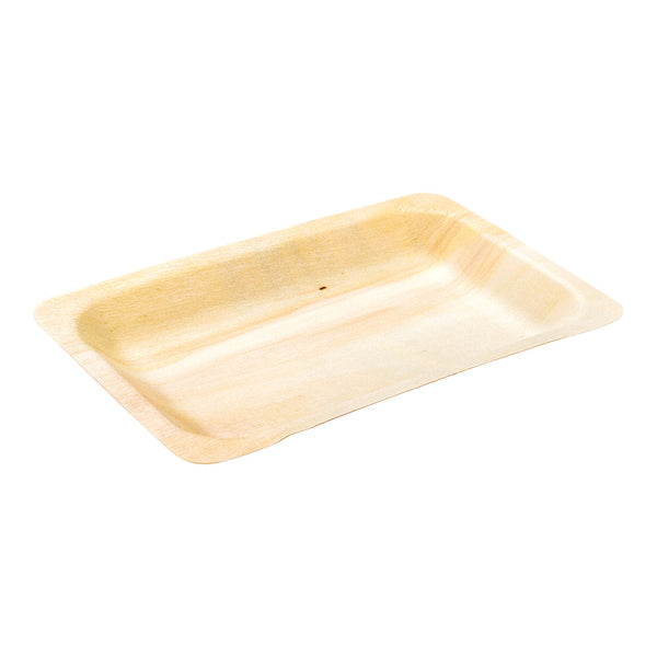 Restaurantware Taipei Rectangle Natural Wood Plate - 7 3/4" X 5" X 1/2" - 200 Count Box