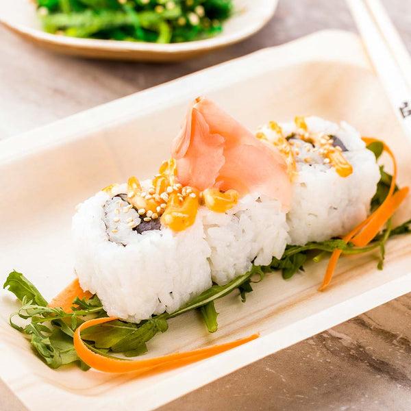 Restaurantware Taipei Rectangle Natural Wood Plate - 7 3/4" X 5" X 1/2" - 200 Count Box