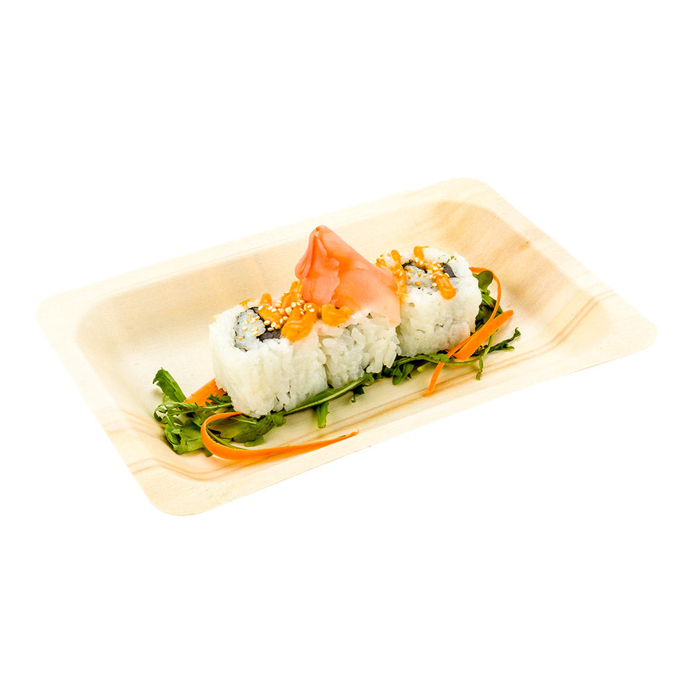 restaurantware Taipei Rectangle Natural Wood Plate - 7 3/4" x 5" x 1/2" - 200 count box