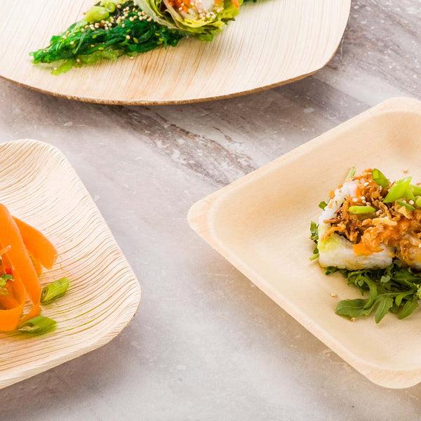 Restaurantware Taipei Square Natural Wood Plate - 5 1/2" X 5 1/2" X 1/2" - 200 Count Box