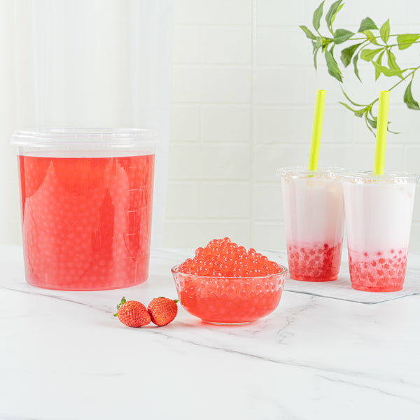 Restaurantware Tea Tek 7 Lb Popping Boba - Strawberry - 4 Count Box