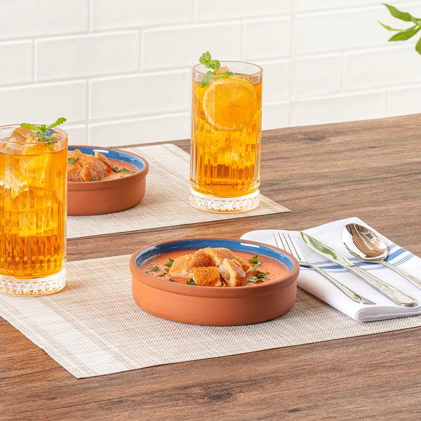 Restaurantware Terra Tek 15 Oz Terracotta Cazuela Bowl - Blue Glazed Interior Oven-Safe Microwave-Safe - 6 1/4" X 6 1/4" X 1 1/2" - 10 Count Box