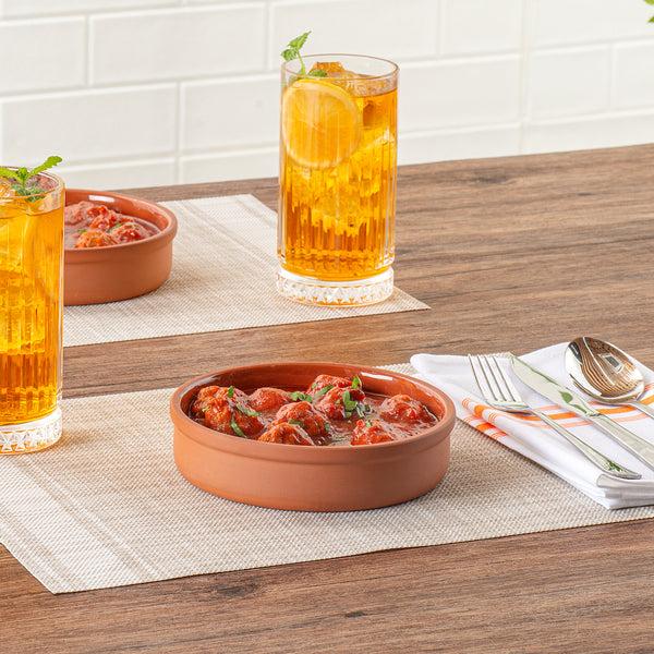 Restaurantware Terra Tek 15 Oz Terracotta Cazuela Bowl - Brown Glazed Interior Oven-Safe Microwave-Safe - 6 1/4" X 6 1/4" X 1 1/2" - 10 Count Box