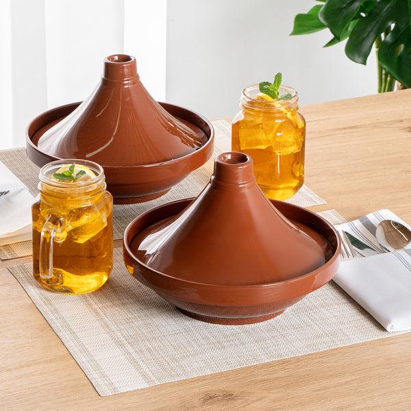 Restaurantware Terra Tek 26 Oz Terracotta Tagine Pot - Glazed Interior Oven-Safe Microwave-Safe - 9'' X 9'' X 6 1/2'' - 8 Count Box