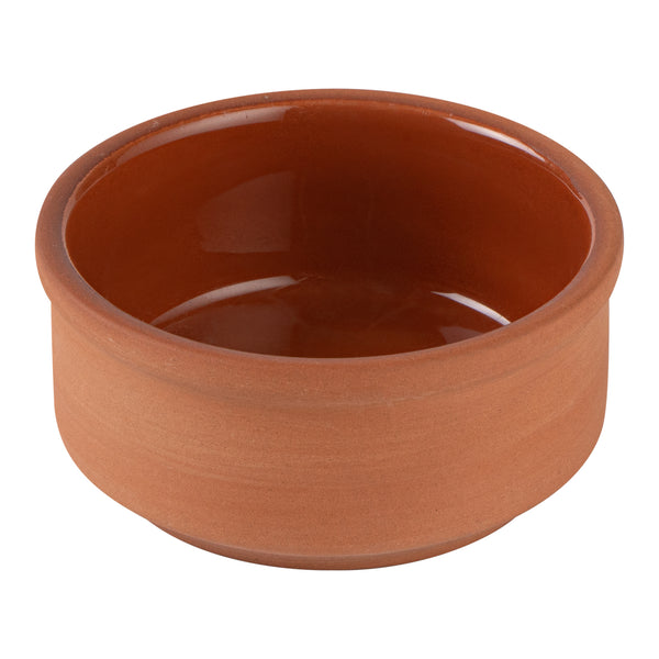Restaurantware Terra Tek 3 Oz Terracotta Cazuela Bowl - Brown Glazed Interior Oven-Safe Microwave-Safe - 3 1/4" X 3 1/4" X 1 1/2" - 10 Count Box