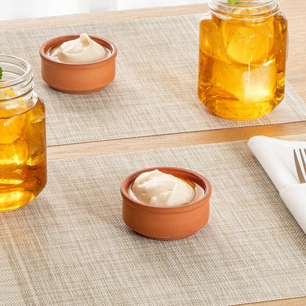 Restaurantware Terra Tek 3 Oz Terracotta Cazuela Bowl - Brown Glazed Interior Oven-Safe Microwave-Safe - 3 1/4" X 3 1/4" X 1 1/2" - 10 Count Box