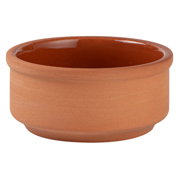Restaurantware Terra Tek 3 Oz Terracotta Cazuela Bowl - Brown Glazed Interior Oven-Safe Microwave-Safe - 3 1/4" X 3 1/4" X 1 1/2" - 10 Count Box
