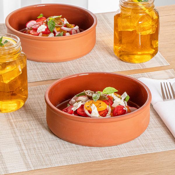 Restaurantware Terra Tek 34 Oz Terracotta Cazuela Bowl - Brown Glazed Interior Oven-Safe Microwave-Safe - 7 1/2'' X 7 1/2'' X 2 1/4'' - 10 Count Box