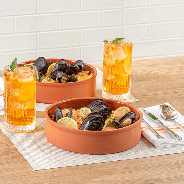 Restaurantware Terra Tek 51 Oz Terracotta Cazuela Bowl - Brown Glazed Interior Oven-Safe Microwave-Safe - 9'' X 9'' X 2 1/4'' - 10 Count Box