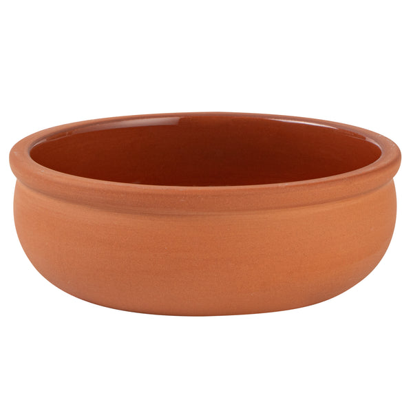 Restaurantware Terra Tek 7 Oz Terracotta Cazuela Bowl - Brown Glazed Interior Oven-Safe Microwave-Safe - 4 1/2'' X 4 1/2'' X 1 1/2'' - 10 Count Box