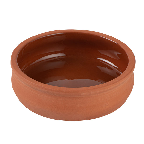 Restaurantware Terra Tek 9 Oz Terracotta Cazuela Bowl - Brown Glazed Interior Oven-Safe Microwave-Safe - 4 3/4'' X 4 3/4'' X 1 1/2'' - 10 Count Box