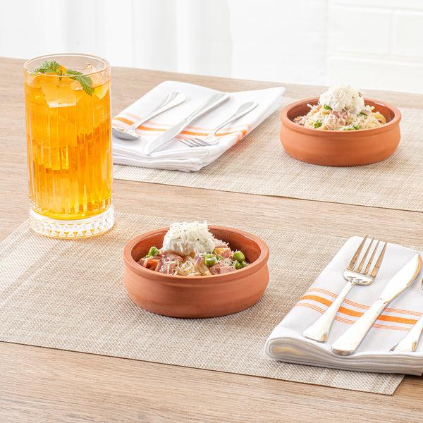 Restaurantware Terra Tek 9 Oz Terracotta Cazuela Bowl - Brown Glazed Interior Oven-Safe Microwave-Safe - 4 3/4'' X 4 3/4'' X 1 1/2'' - 10 Count Box