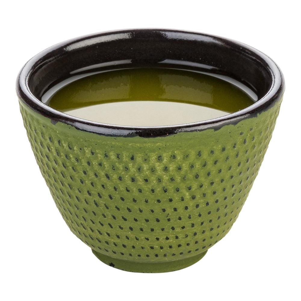 restaurantware Tetsubin 2 oz Green Cast Iron Tea Cup - Hobnail - 2 1/2" x 2 1/2" x 1 3/4" - 2 count box