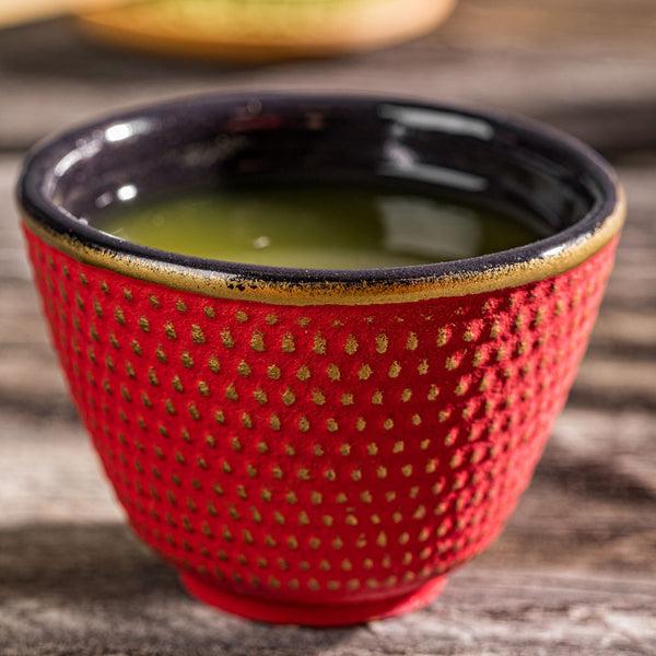 Restaurantware Tetsubin 2 Oz Red Cast Iron Tea Cup - Hobnail - 2 1/2" X 2 1/2" X 1 3/4" - 2 Count Box