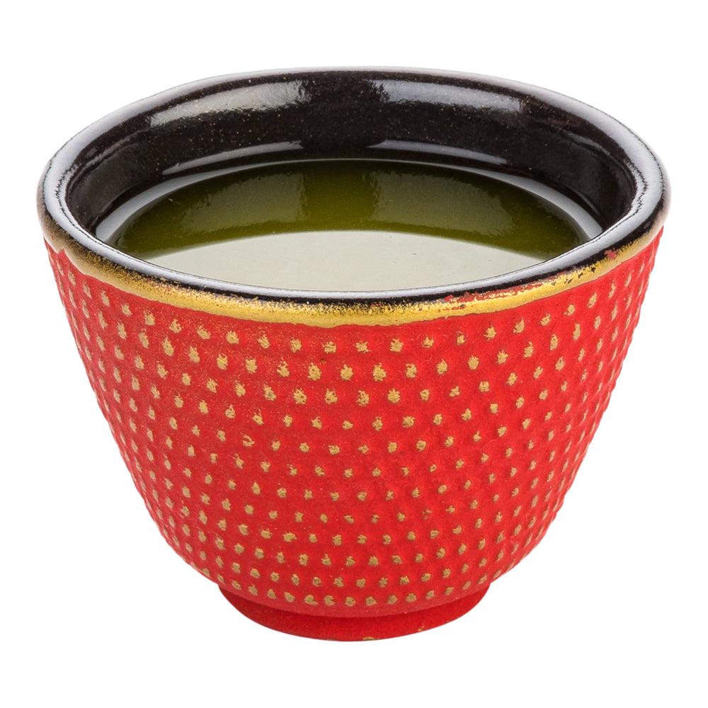 restaurantware Tetsubin 2 oz Red Cast Iron Tea Cup - Hobnail - 2 1/2" x 2 1/2" x 1 3/4" - 2 count box