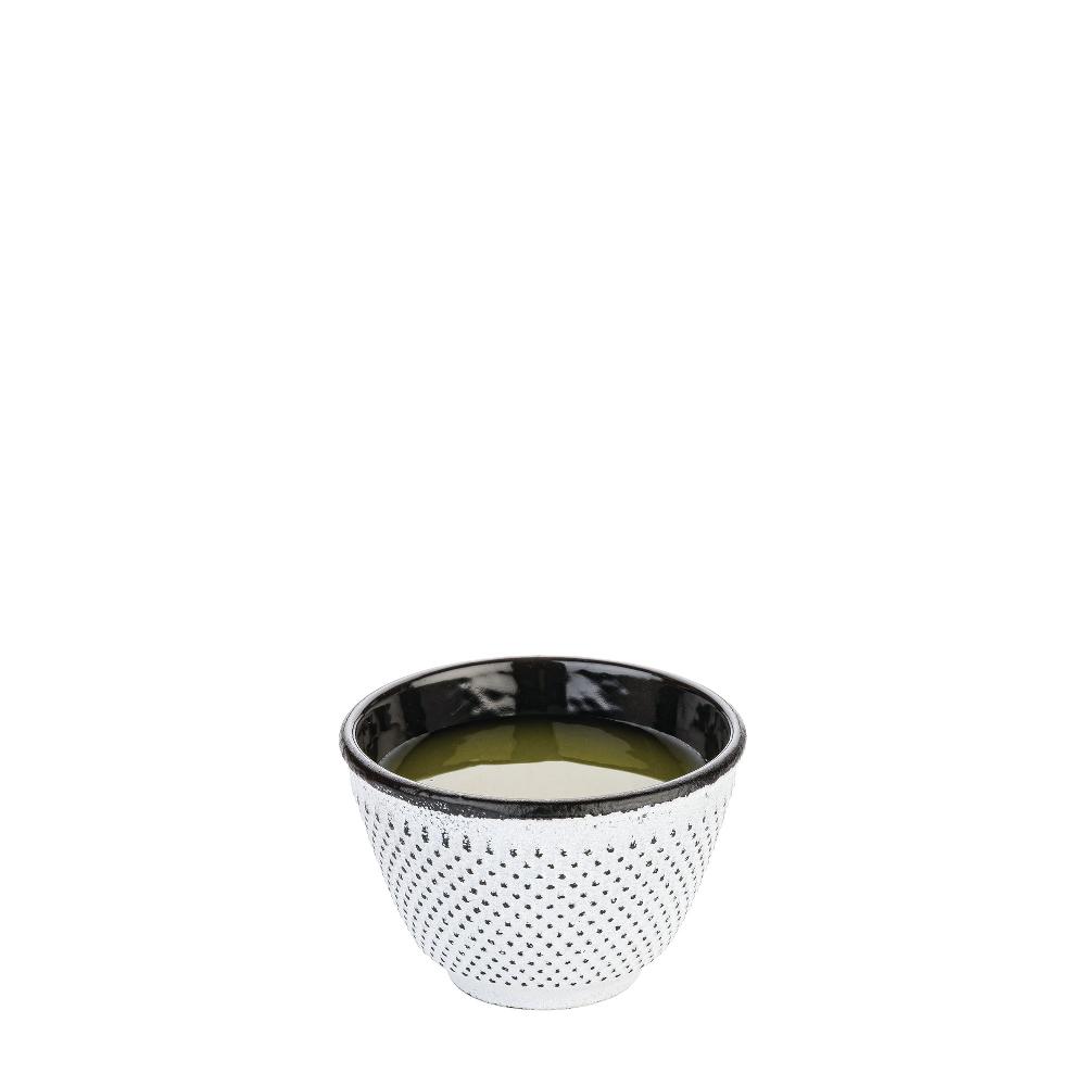 restaurantware Tetsubin 2 oz White Cast Iron Tea Cup - Hobnail - 2 1/2" x 2 1/2" x 1 3/4" - 2 count box