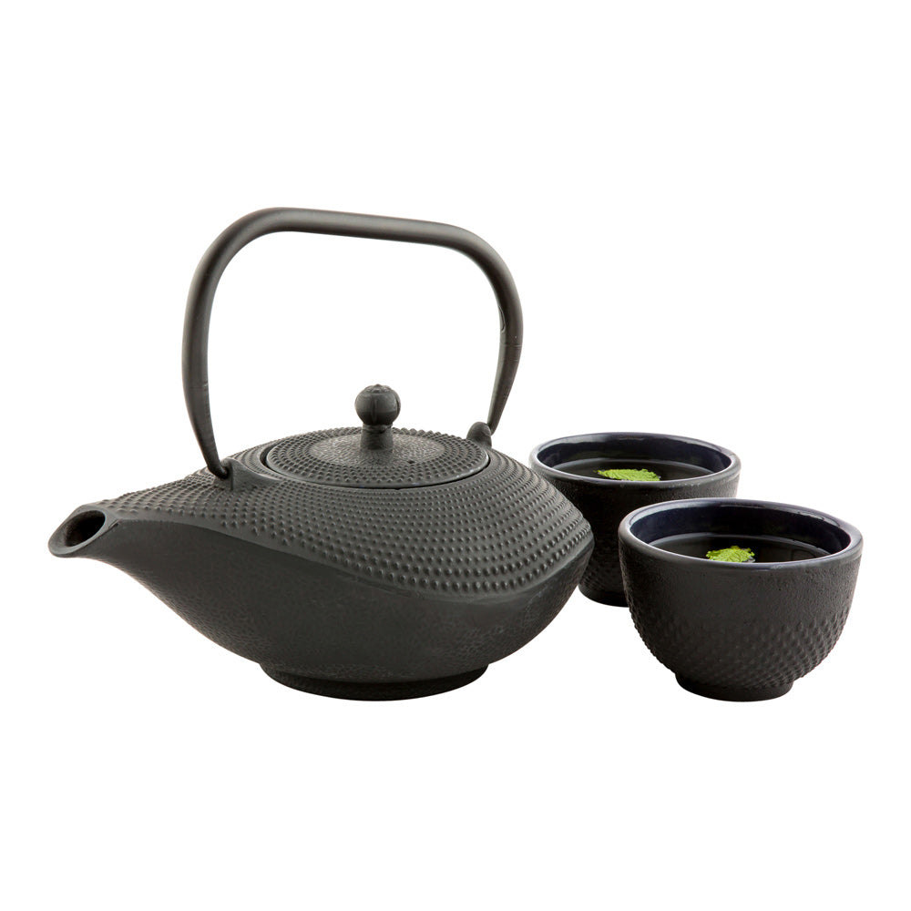 restaurantware Tetsubin 34 oz Oval Black Cast Iron Teapot - 8 1/2" x 6 1/4" x 6 1/4" - 1 count box