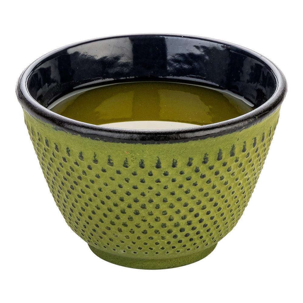 restaurantware Tetsubin 4 oz Green Cast Iron Tea Cup - Hobnail - 3" x 3" x 3 1/4" - 2 count box