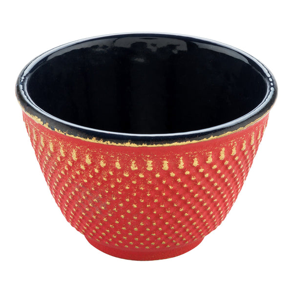 Restaurantware Tetsubin 4 Oz Red Cast Iron Tea Cup - Hobnail - 3" X 3" X 3 1/4" - 2 Count Box