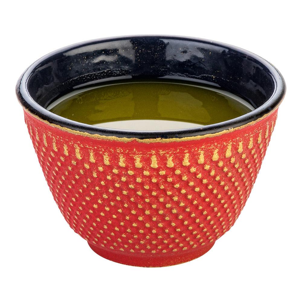 restaurantware Tetsubin 4 oz Red Cast Iron Tea Cup - Hobnail - 3" x 3" x 3 1/4" - 2 count box