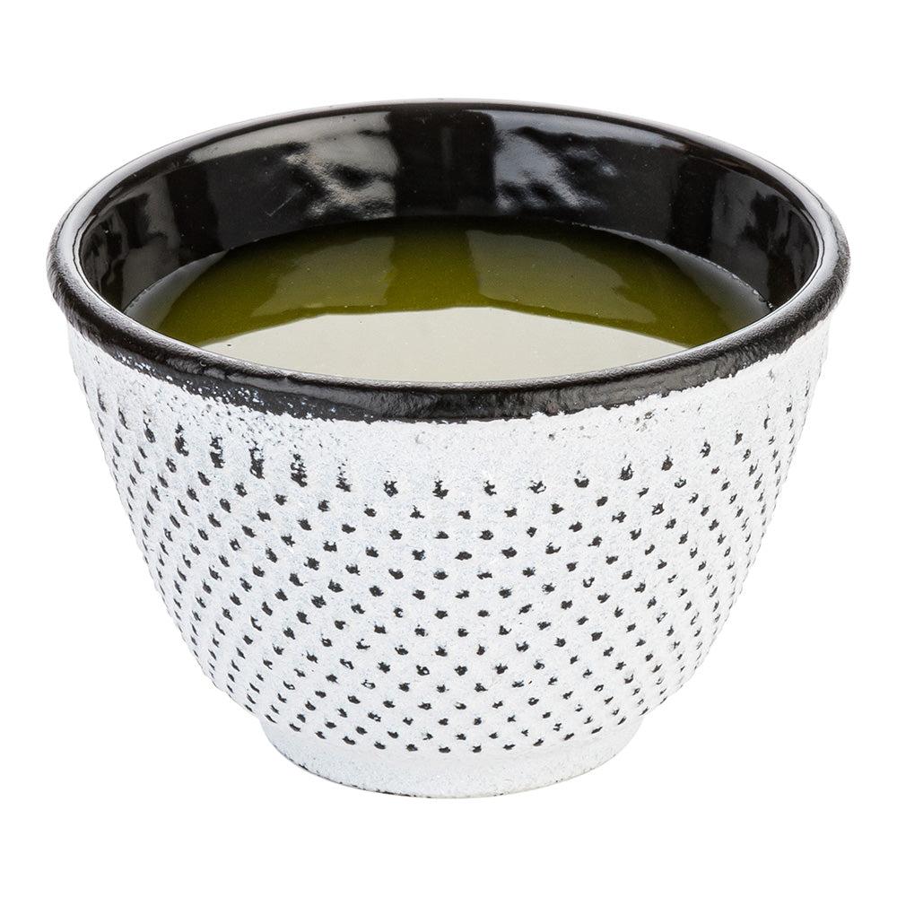 restaurantware Tetsubin 4 oz White Cast Iron Tea Cup - Hobnail - 3" x 3" x 3 1/4" - 2 count box