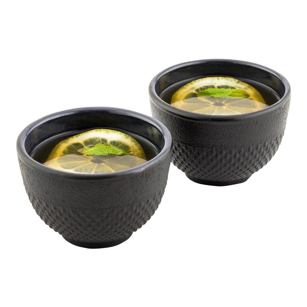 restaurantware Tetsubin 5 oz Round Black Cast Iron Tea Cup - 3 1/4" x 3 1/4" x 2 1/4" - 2 count box