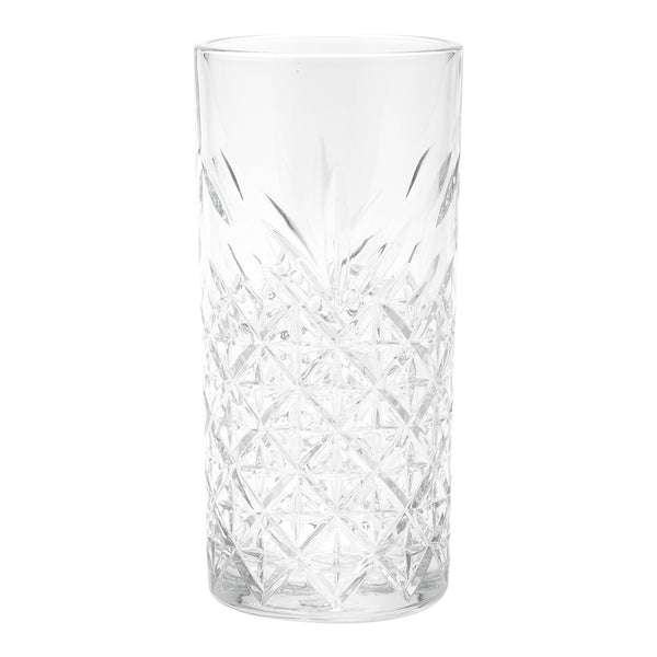 Restaurantware Timeless 10 Oz Highball Glass - Etched - 2 1/2" X 2 1/2" X 5 1/2" - 6 Count Box