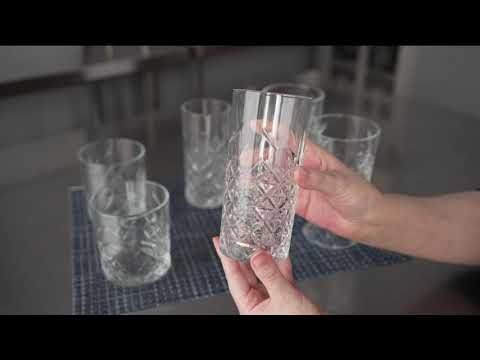 Restaurantware Timeless 10 Oz Highball Glass - Etched - 2 1/2" X 2 1/2" X 5 1/2" - 6 Count Box