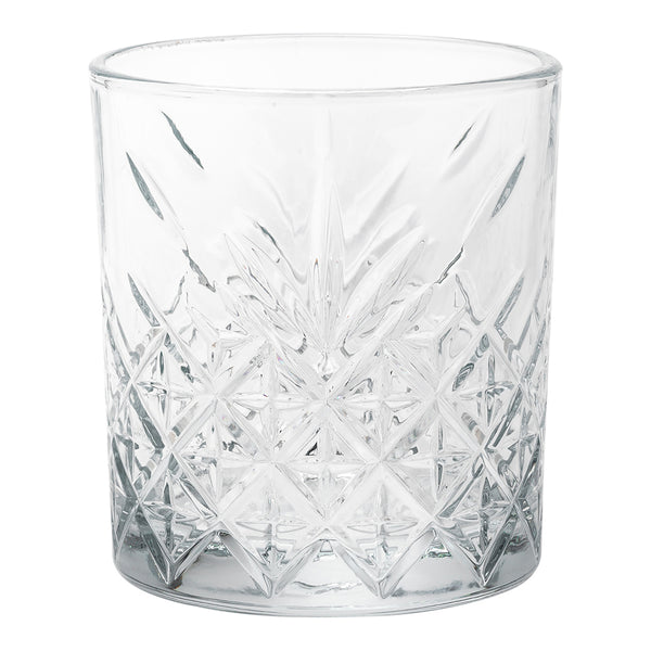 Restaurantware Timeless 12 Oz Double Old Fashioned Glass - Etched - 3 1/4" X 3 1/4" X 3 3/4" - 12 Count Box