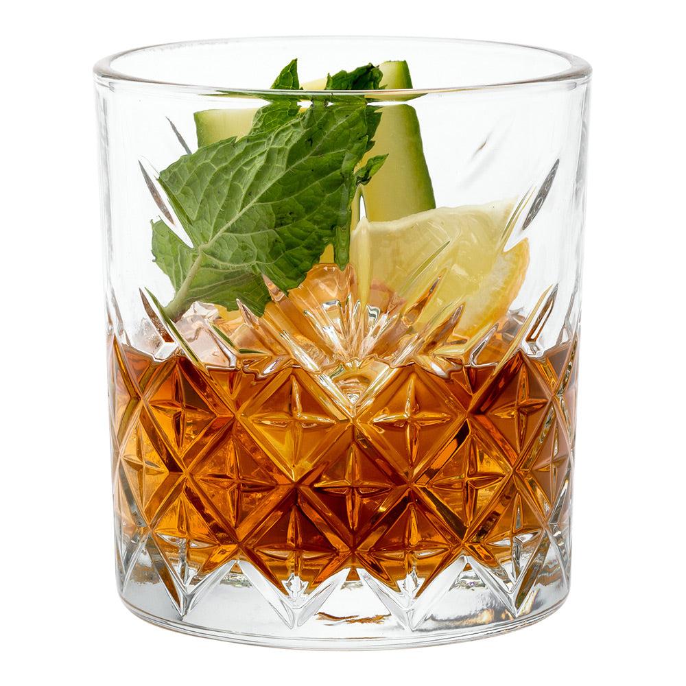 restaurantware Timeless 12 oz Double Old Fashioned Glass - Etched - 3 1/4" x 3 1/4" x 3 3/4" - 12 count box