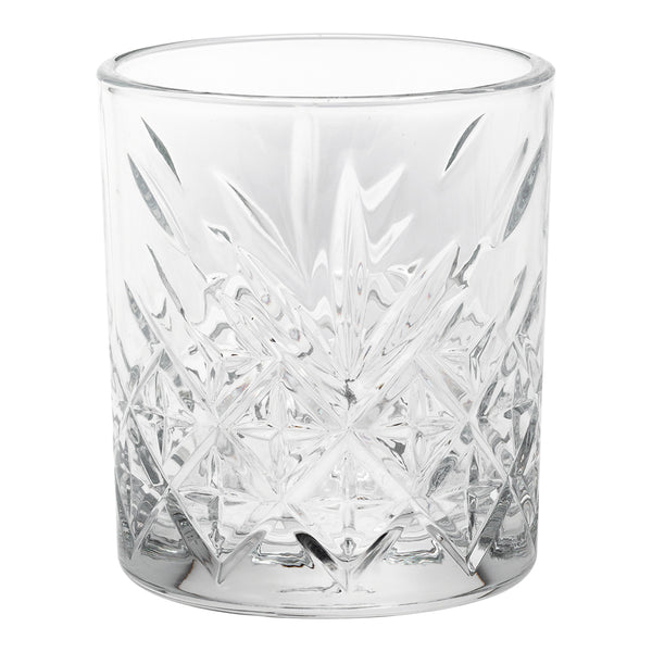 Restaurantware Timeless 7 Oz Rocks Glass - Etched - 2 3/4" X 2 3/4" X 3 1/4" - 12 Count Box