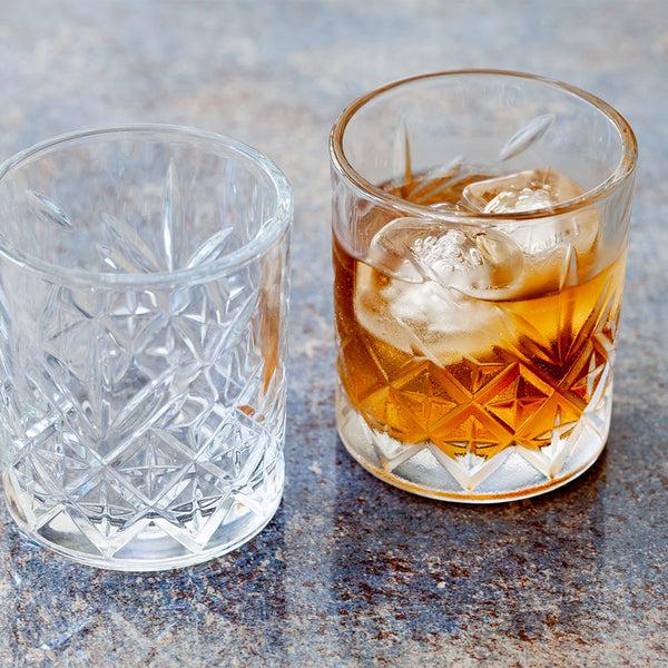 Restaurantware Timeless 7 Oz Rocks Glass - Etched - 2 3/4" X 2 3/4" X 3 1/4" - 12 Count Box