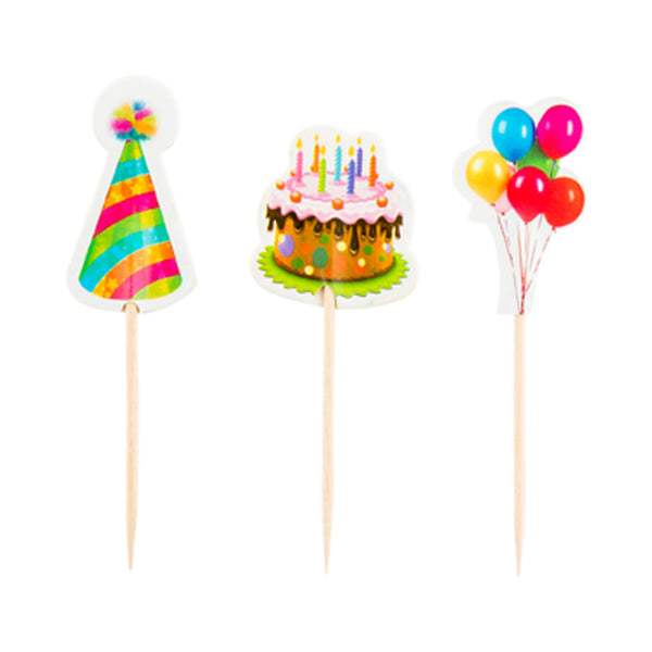 Restaurantware Top Cake Assorted Paper Birthday Cake Topper - 3 1/2" X 1 1/4" - 24 Pieces