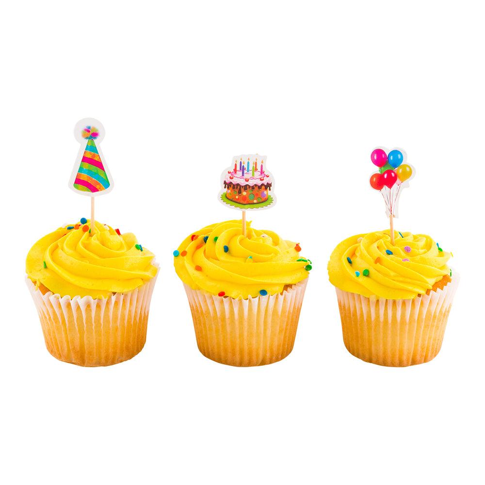 restaurantware Top Cake Assorted Paper Birthday Cake Topper - 3 1/2" x 1 1/4" - 24 pieces