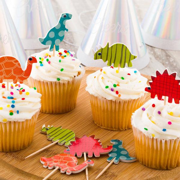 Restaurantware Top Cake Assorted Paper Dinosaur Cake Topper - 3 1/2" X 2" - 24 Pieces