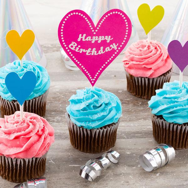 Restaurantware Top Cake Assorted Paper Happy Birthday Cake Topper - 6 1/4" X 3" - 10 Pieces